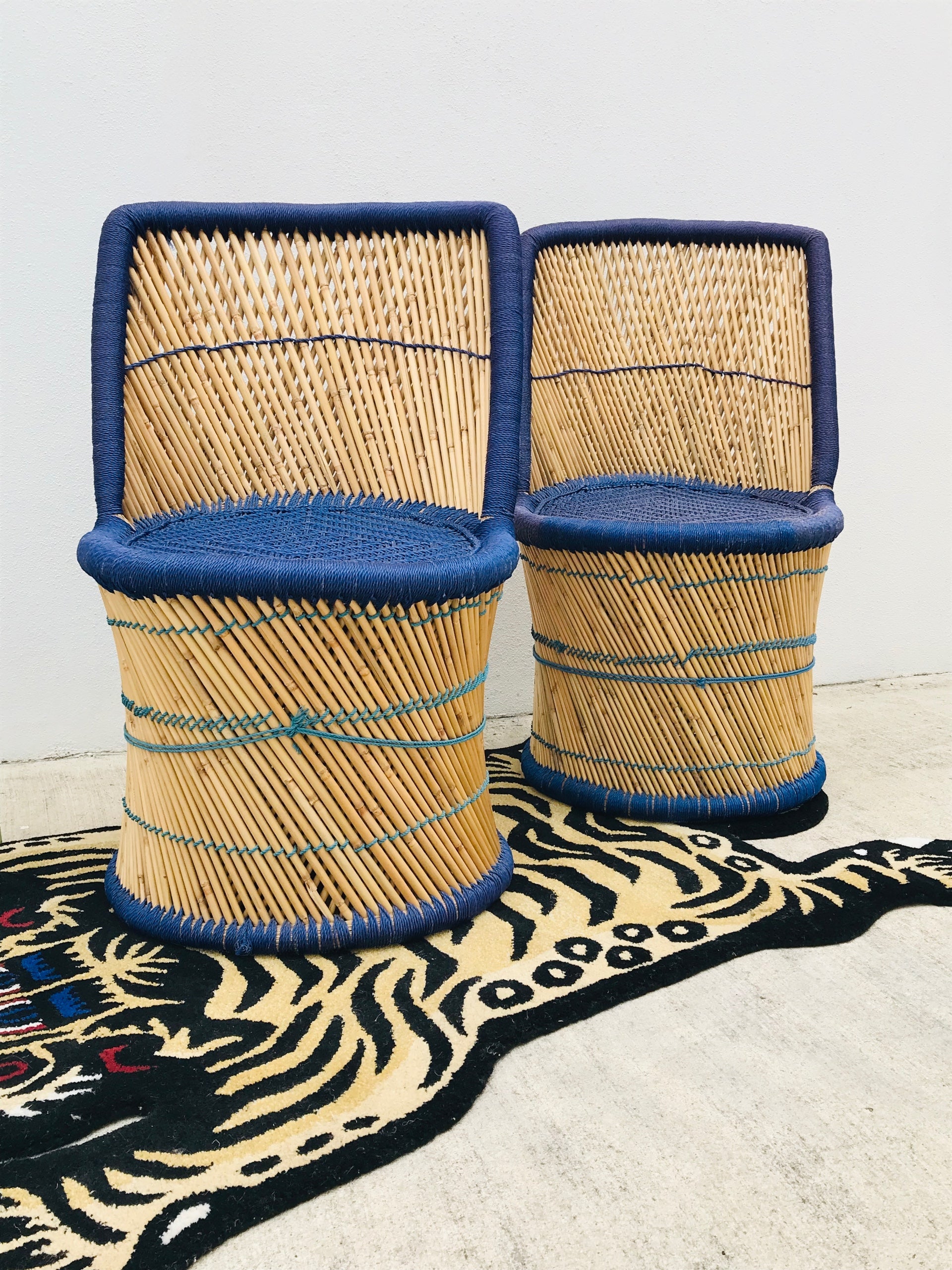 Blue Trim Bamboo Chair