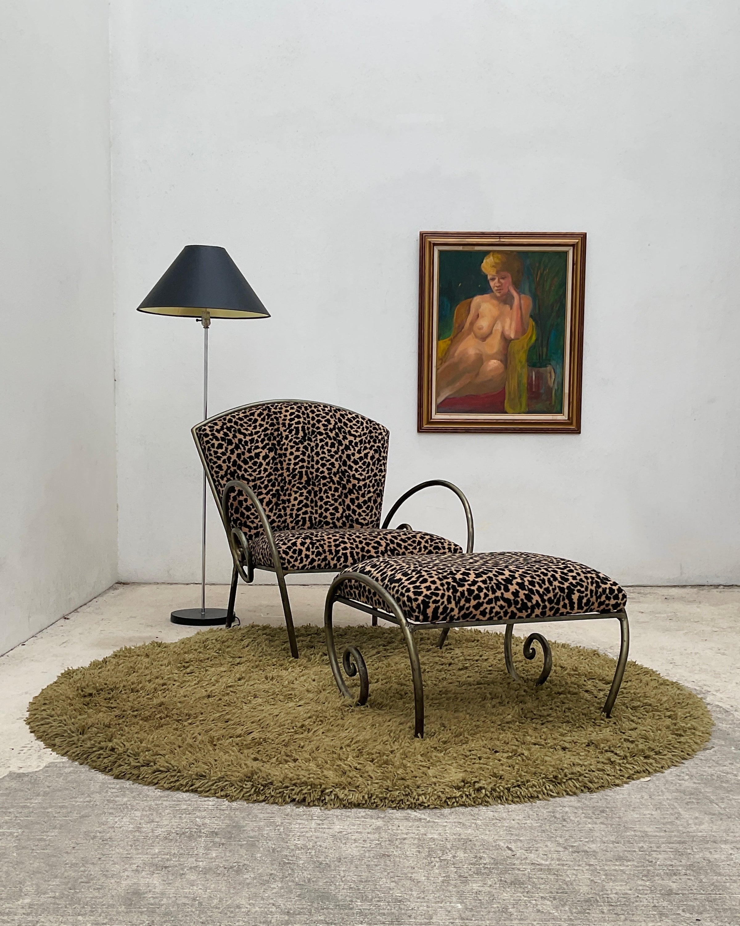 Leopard print shop chair and ottoman