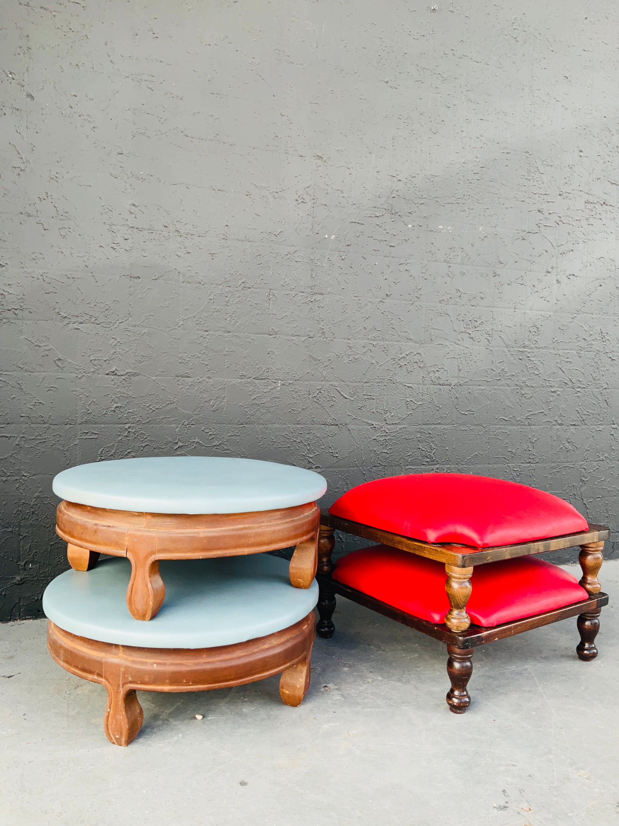 MCM Stacking Stools or Ottomans Red or Blue Revival Vintage