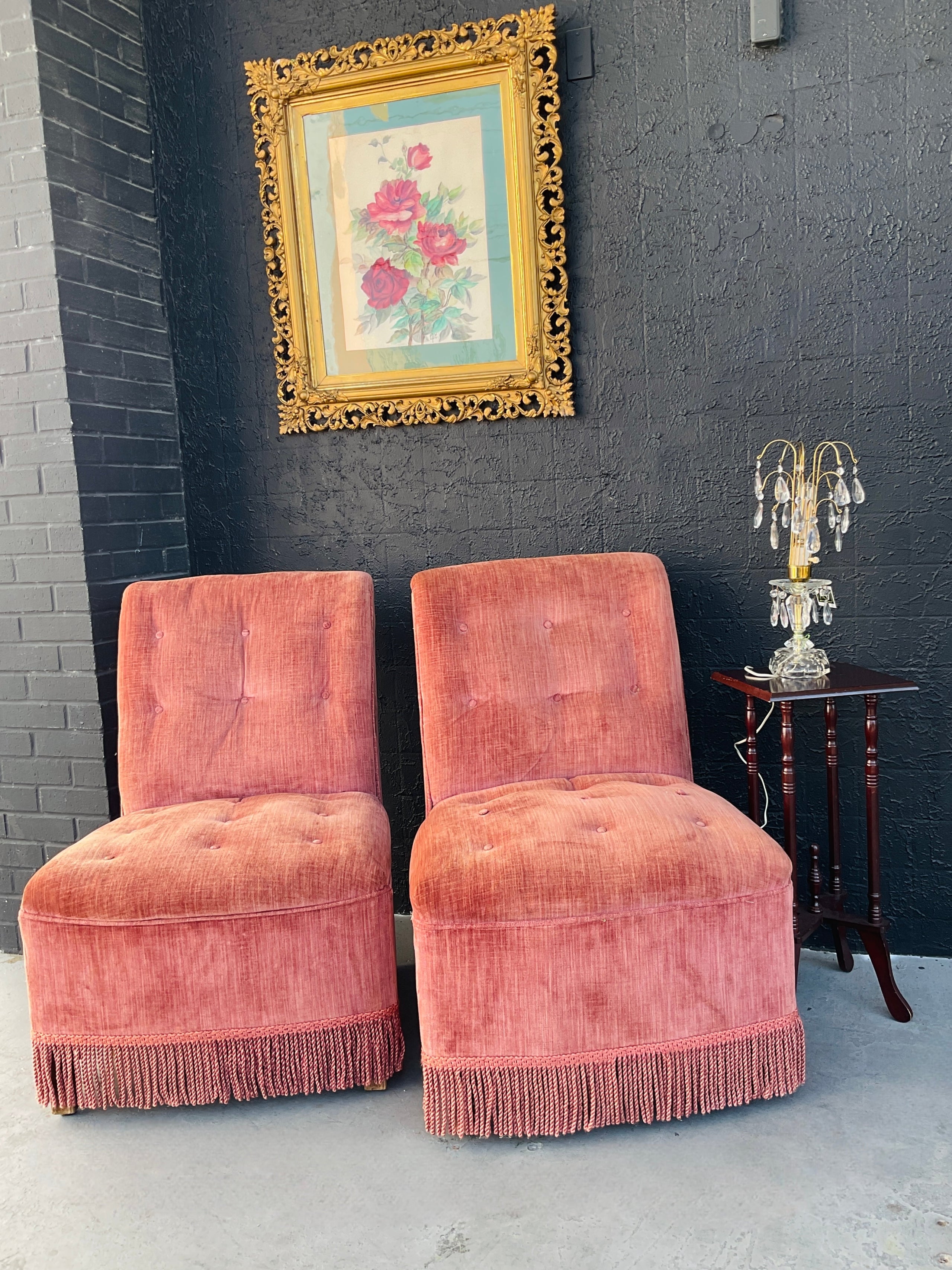 Pink Fringed 1930s Slipper Chair